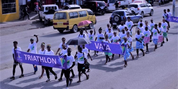 XVII 2023 Pacific Games: Team Solomon March Together, Displaying Their Pride